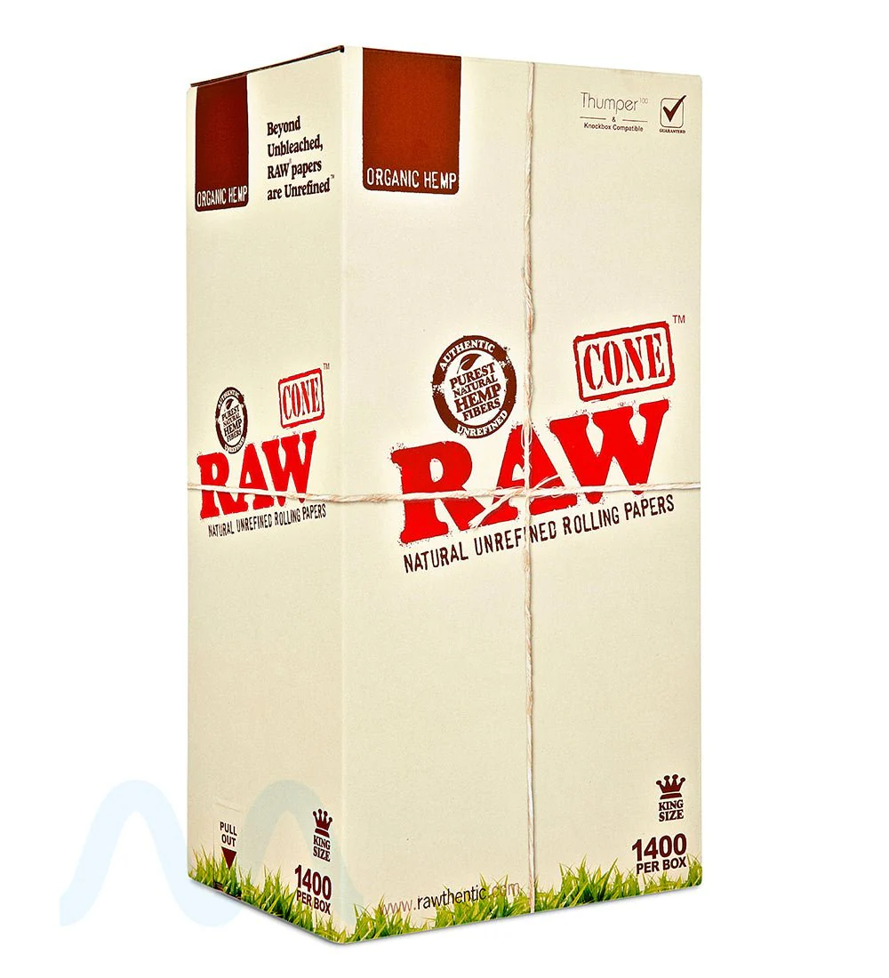 RAW | Organic King Size Pre-Rolled Cones | 109mm - Unbleached Paper - 1400 Count