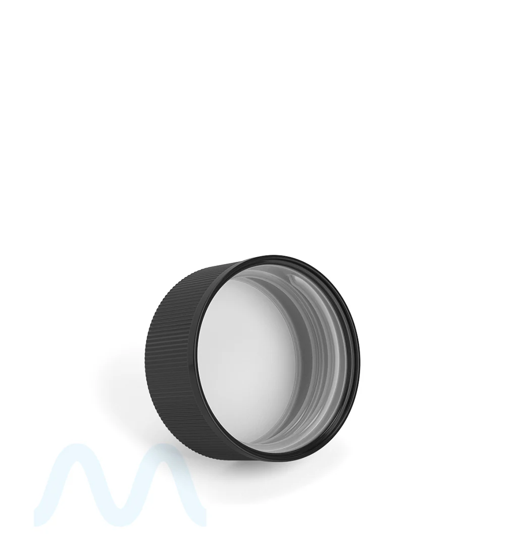 Child Resistant | Ribbed Push Down & Turn Plastic Caps w/ Foam Liner | 28mm - Glossy Black - 504 Count - Image 4
