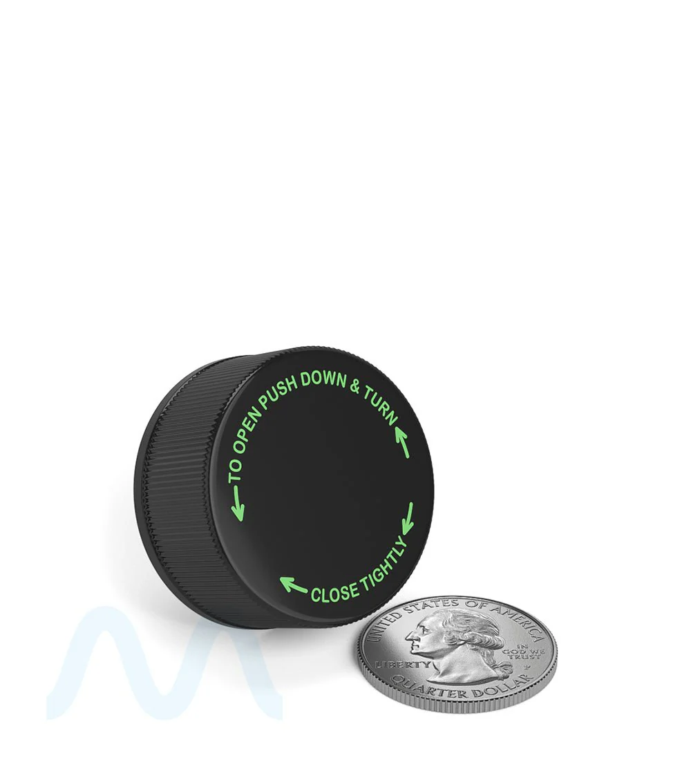 Child Resistant | Ribbed Push Down & Turn Plastic Caps w/ Foam Liner | 28mm - Glossy Black - 504 Count - Image 5