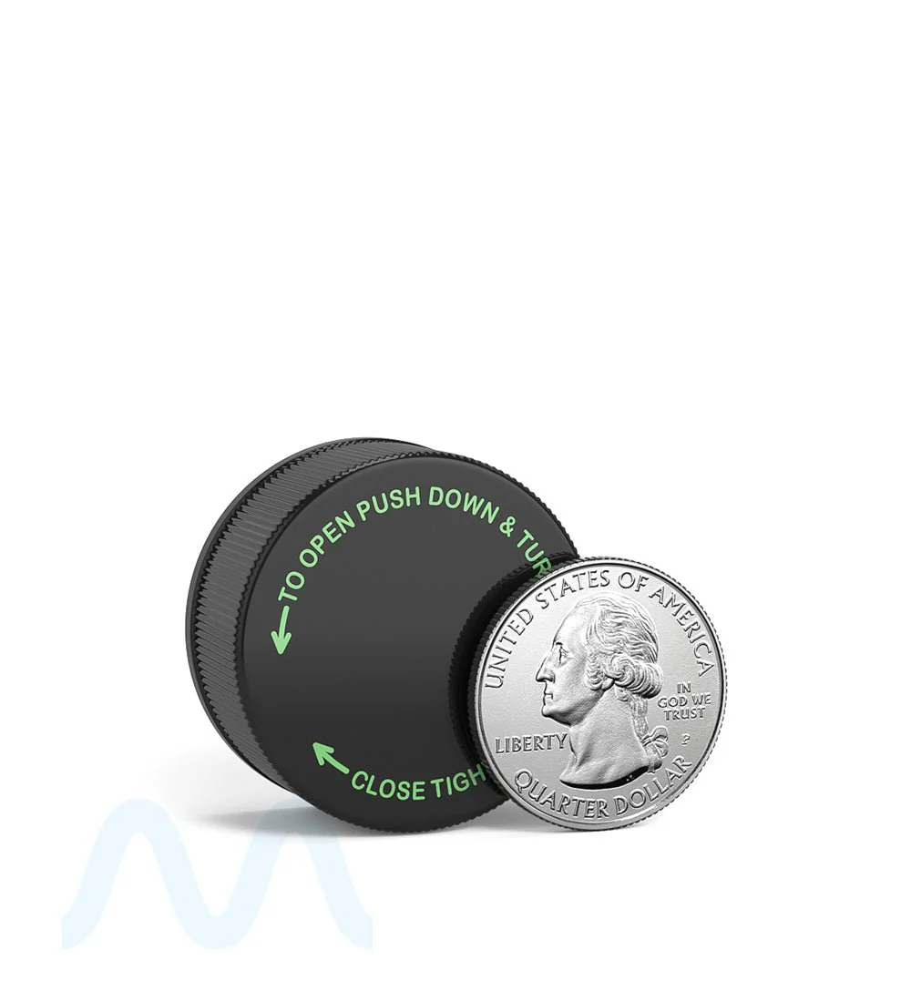 Child Resistant | Ribbed Push Down & Turn Plastic Caps w/ Foam Liner | 28mm - Glossy Black - 504 Count - Image 6