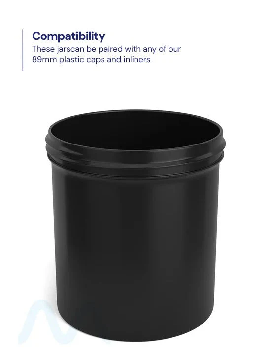 Wide Mouth Straight Sided Black Plastic Jars | 89mm - 16oz - 205 Count - Image 3