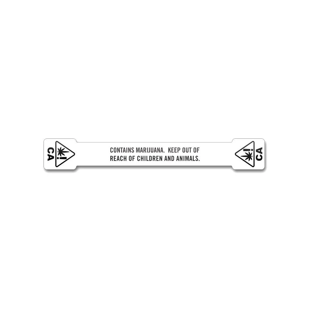 Tamper Evident California Warning Labels | .5in x 2.75in - Dogbone | Sample