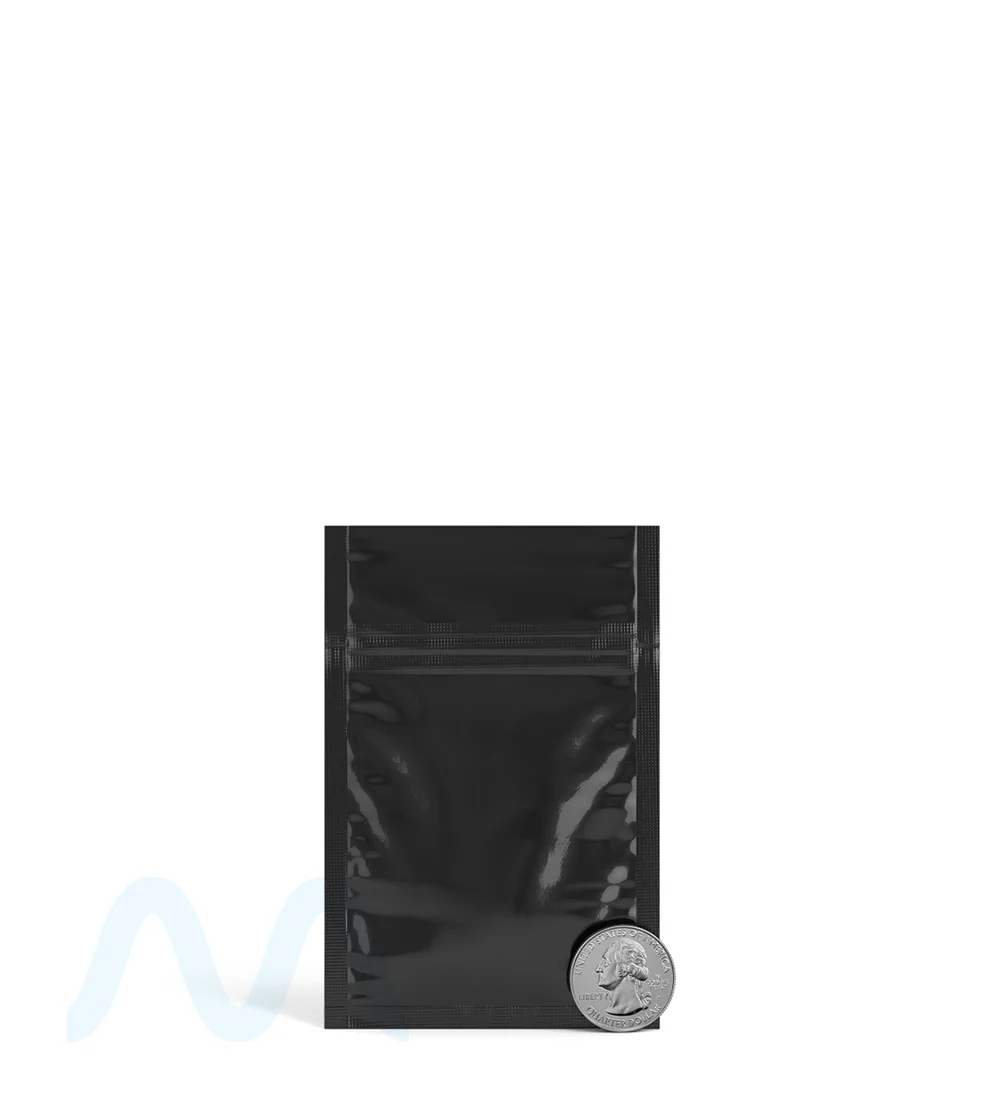 Tamper Evident | Glossy Black PCR Mylar Bags (No Tear Notch) | 3in x 4.5in - 1g - 1000 Count - Image 6
