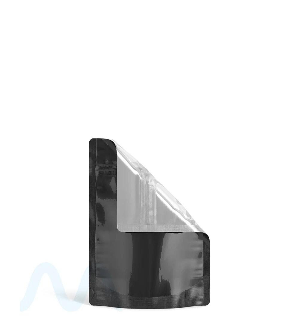 Tamper Evident | Glossy Black Vista PCR Mylar Bags (No Tear Notch) | 3.62in x 5in - 3.5g - 1000 Count