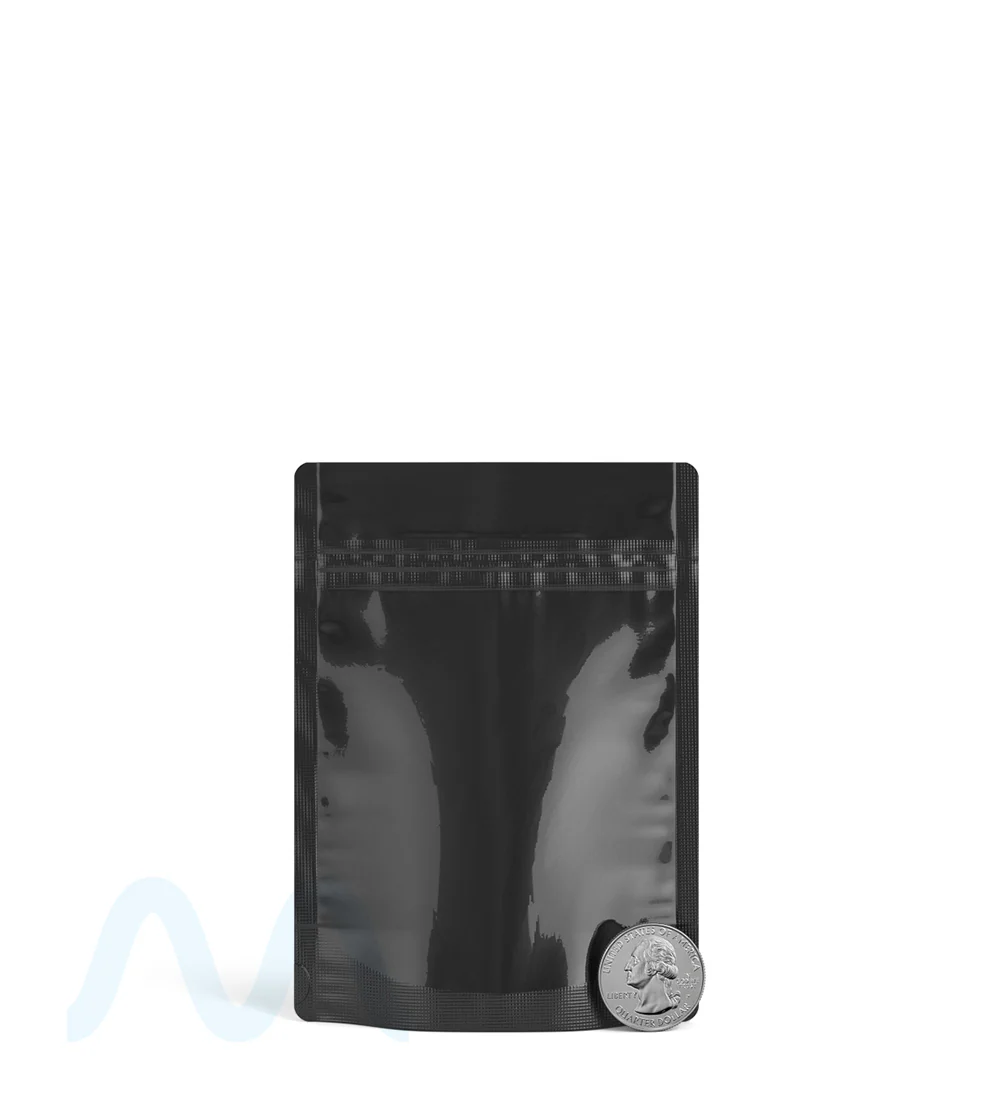 Tamper Evident | Glossy Black Vista PCR Mylar Bags (No Tear Notch) | 3.62in x 5in - 3.5g - 1000 Count - Image 6