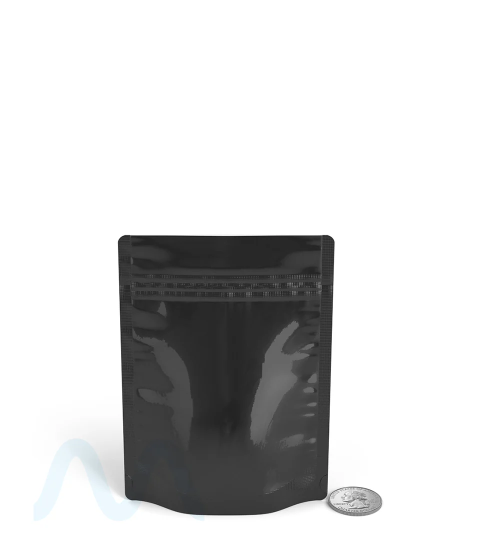 Tamper Evident | Glossy Black Vista PCR Mylar Bags (No Tear Notch) | 3.62in x 5in - 3.5g - 1000 Count - Image 7