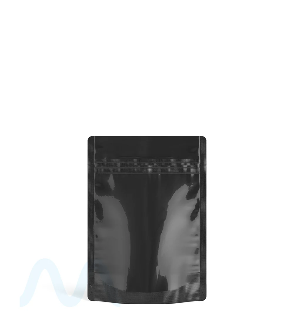 Tamper Evident | Glossy Black Vista PCR Mylar Bags (No Tear Notch) | 3.62in x 5in - 3.5g - 1000 Count - Image 2