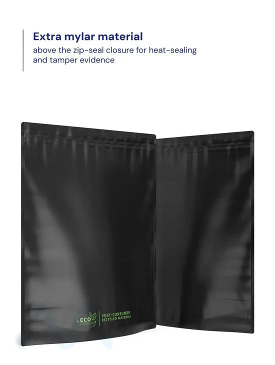Tamper Evident | Matte Black Mylar PCR Bags (No Tear Notch) | 14.6in x 16.4in - 448g - 100 Count - Image 7