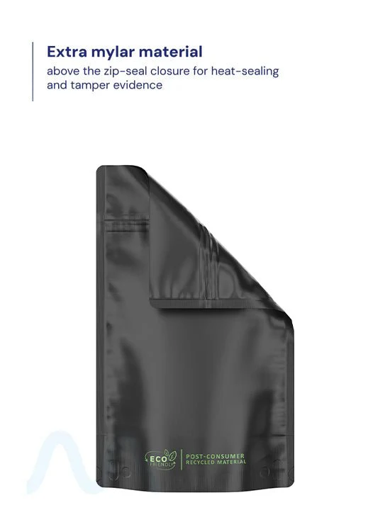 Tamper Evident | Matte Black PCR Mylar Bags (No Tear Notch) | 5in x 8.1in - 14g - 1000 Count - Image 2