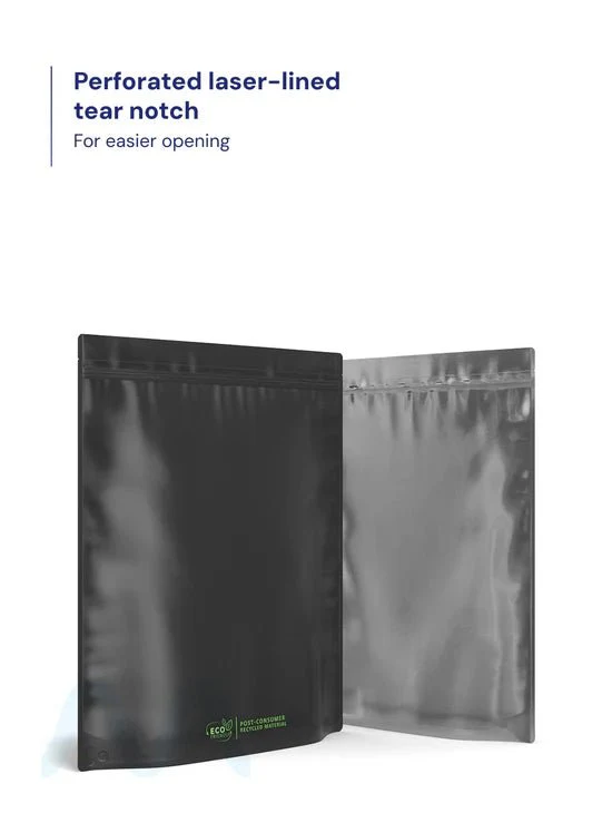 Tamper Evident | Matte Black Vista PCR Mylar Bags (Tear Notch) | 14.6in x 16.4in - 448g - 100 Count - Image 4