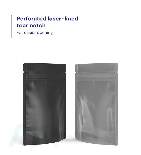 Tamper Evident | Matte Black Vista PCR Mylar Bags (Tear Notch) | 3.62in x 5in - 3.5g - 1000 Count - Image 4
