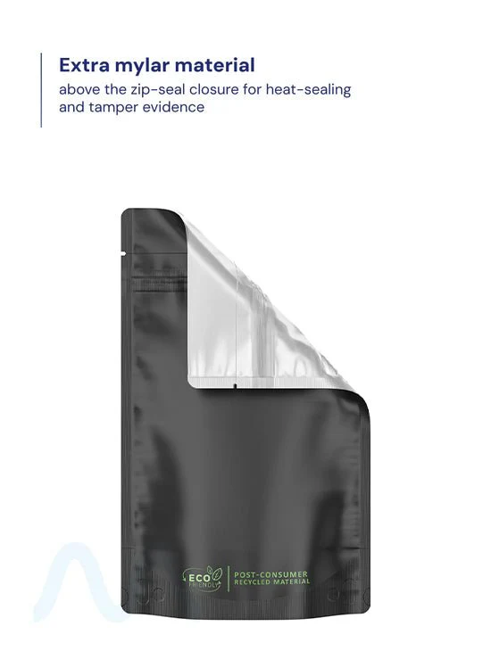 Tamper Evident | Matte Black Vista PCR Mylar Bags (Tear Notch) | 5in x 8.1in - 14g - 1000 Count - Image 2