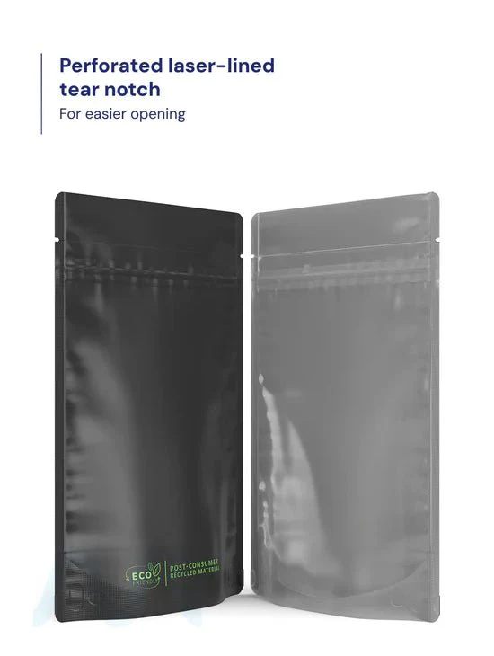 Tamper Evident | Matte Black Vista PCR Mylar Bags (Tear Notch) | 5in x 8.1in - 14g - 1000 Count - Image 5