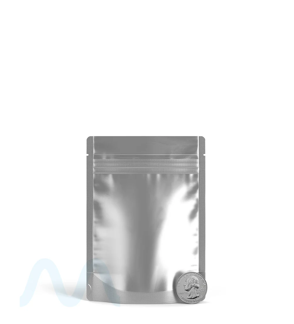 Tamper Evident | Matte Silver Vista Mylar Bags (Tear Notch) | 3.6in x 5in - 3.5g - 1000 Count - Image 6
