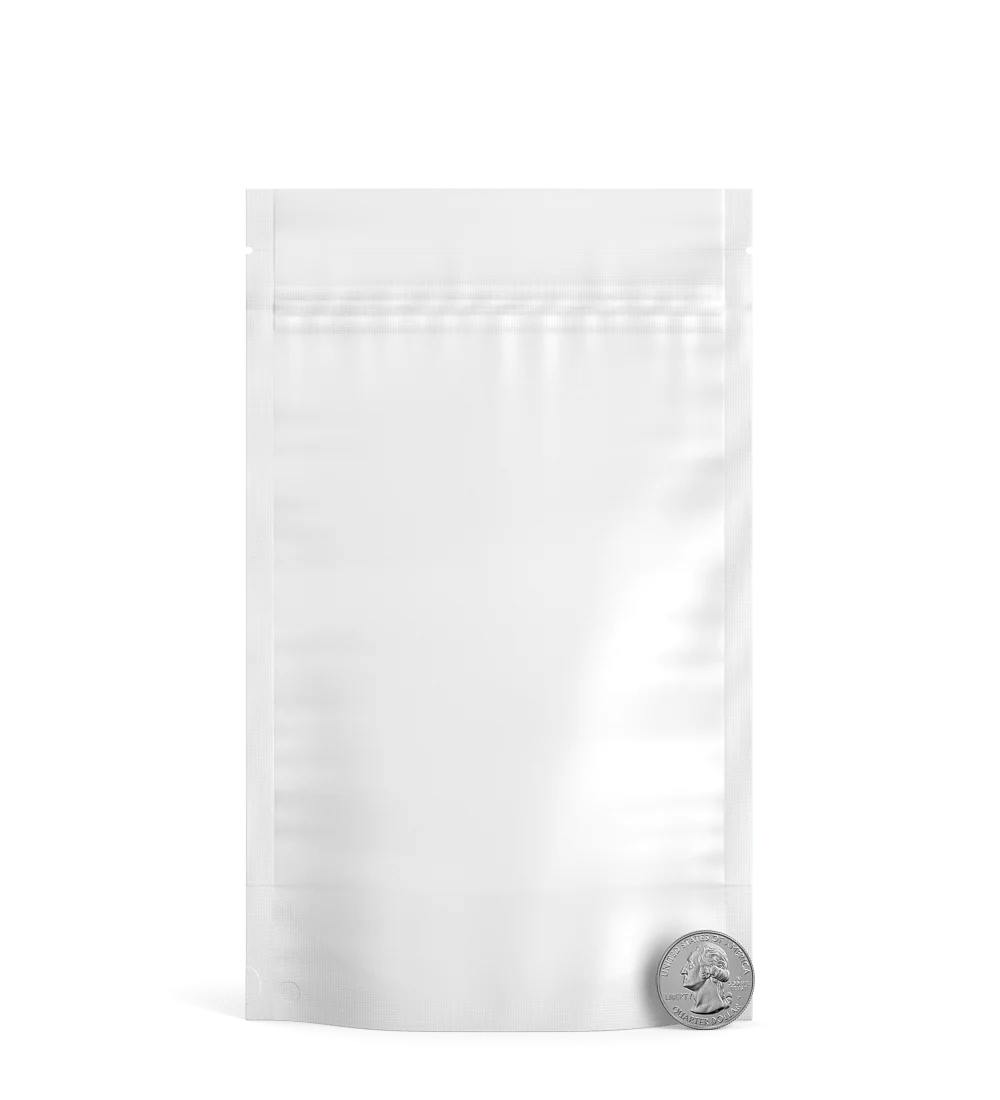 Tamper Evident | Matte White Vista Mylar Bags (Tear Notch) | 5in x 8.1in - 14g - 1000 Count - Image 6