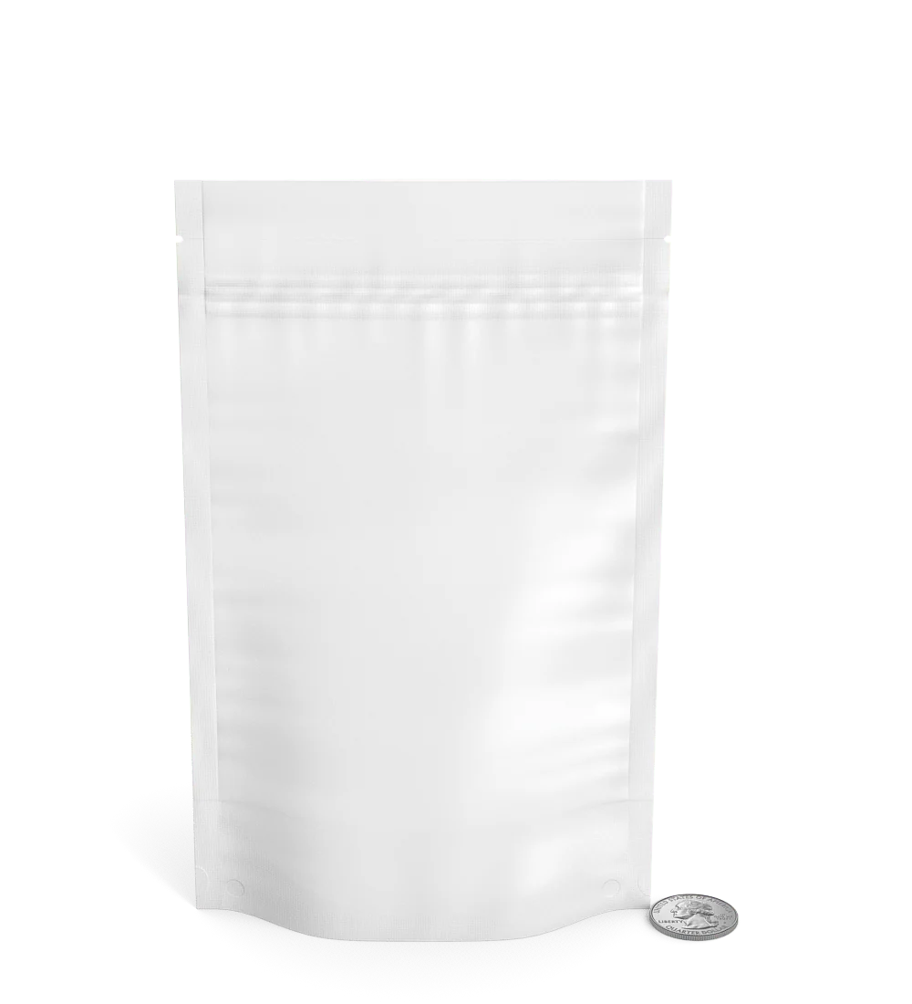 Tamper Evident | Matte White Vista Mylar Bags (Tear Notch) | 5in x 8.1in - 14g - 1000 Count - Image 7