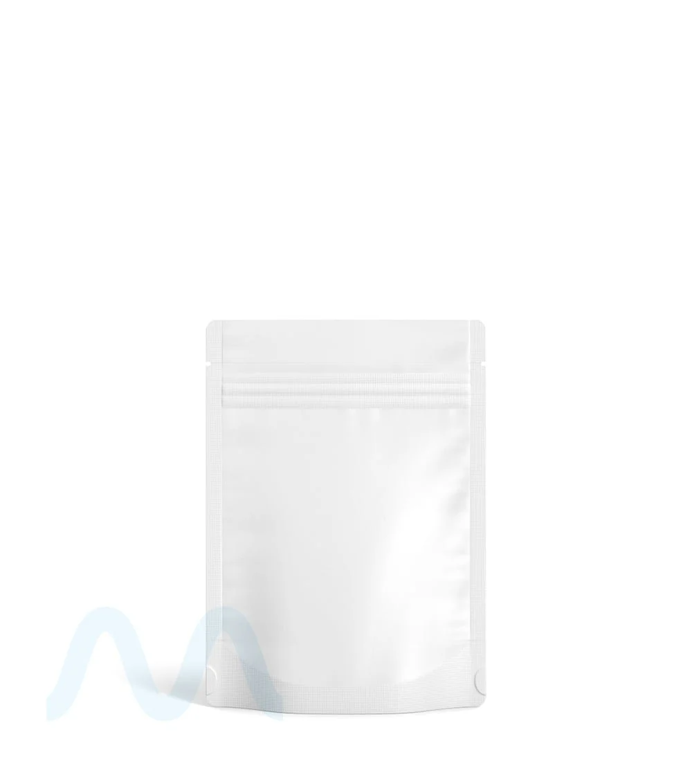 Tamper Evident | Matte White Vista Mylar PCR Bags (Tear Notch) | 3.6in x 5in - 3.5g - 1000 Count - Image 2