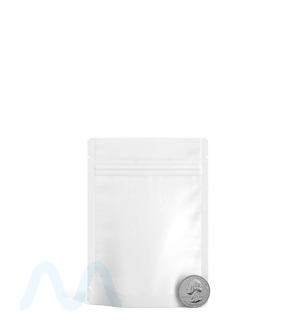 Tamper Evident | Matte White Vista Mylar PCR Bags (Tear Notch) | 3.6in x 5in - 3.5g - 1000 Count - Image 6